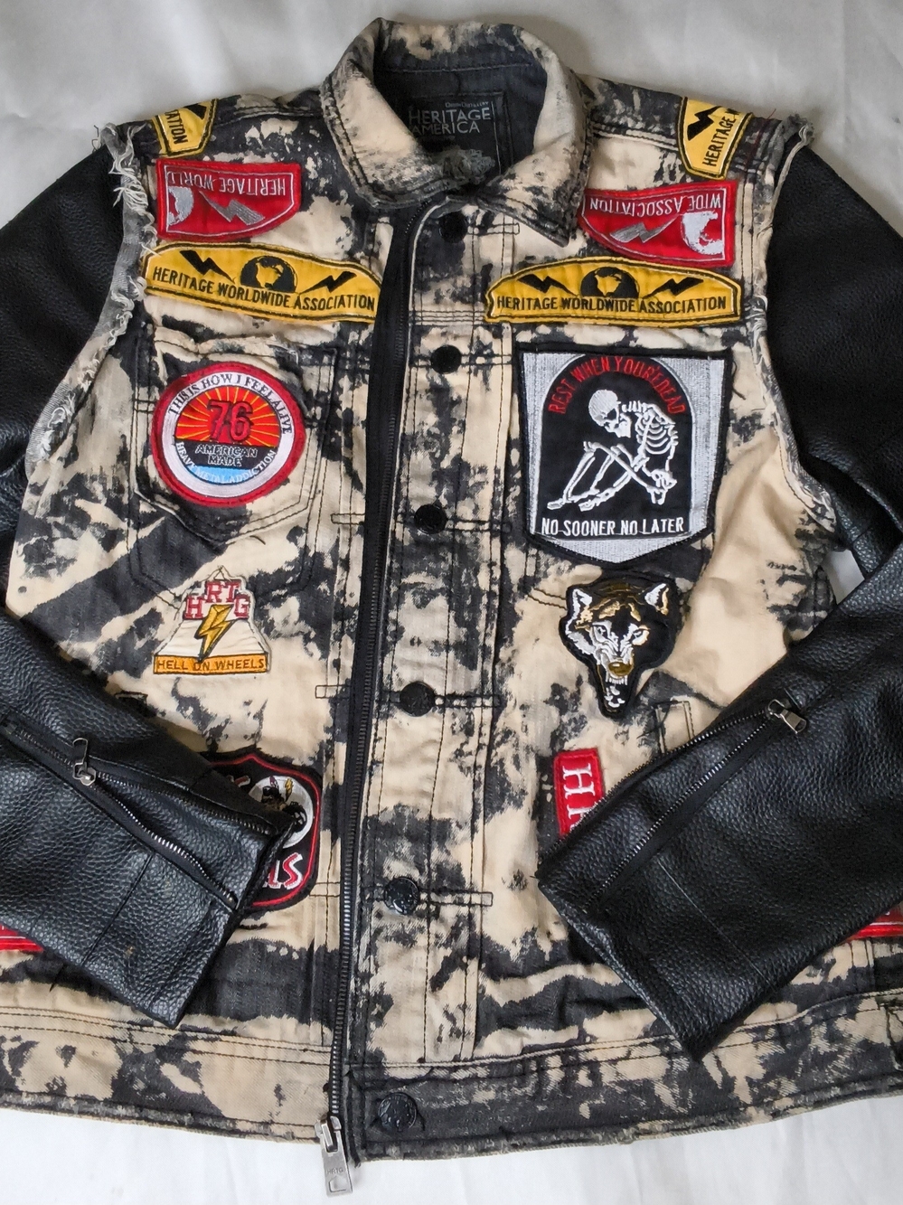 Black & Cream Patchwork Moto Jacket